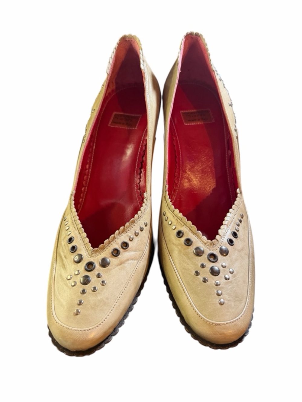 Goffredo Fantini Italian Leather Studded Scalloped Pumps - 39